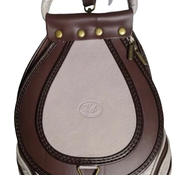 L.A. Made in Italy Leather Backpack Brown White Boho Saddlebag Style Rare main image 7